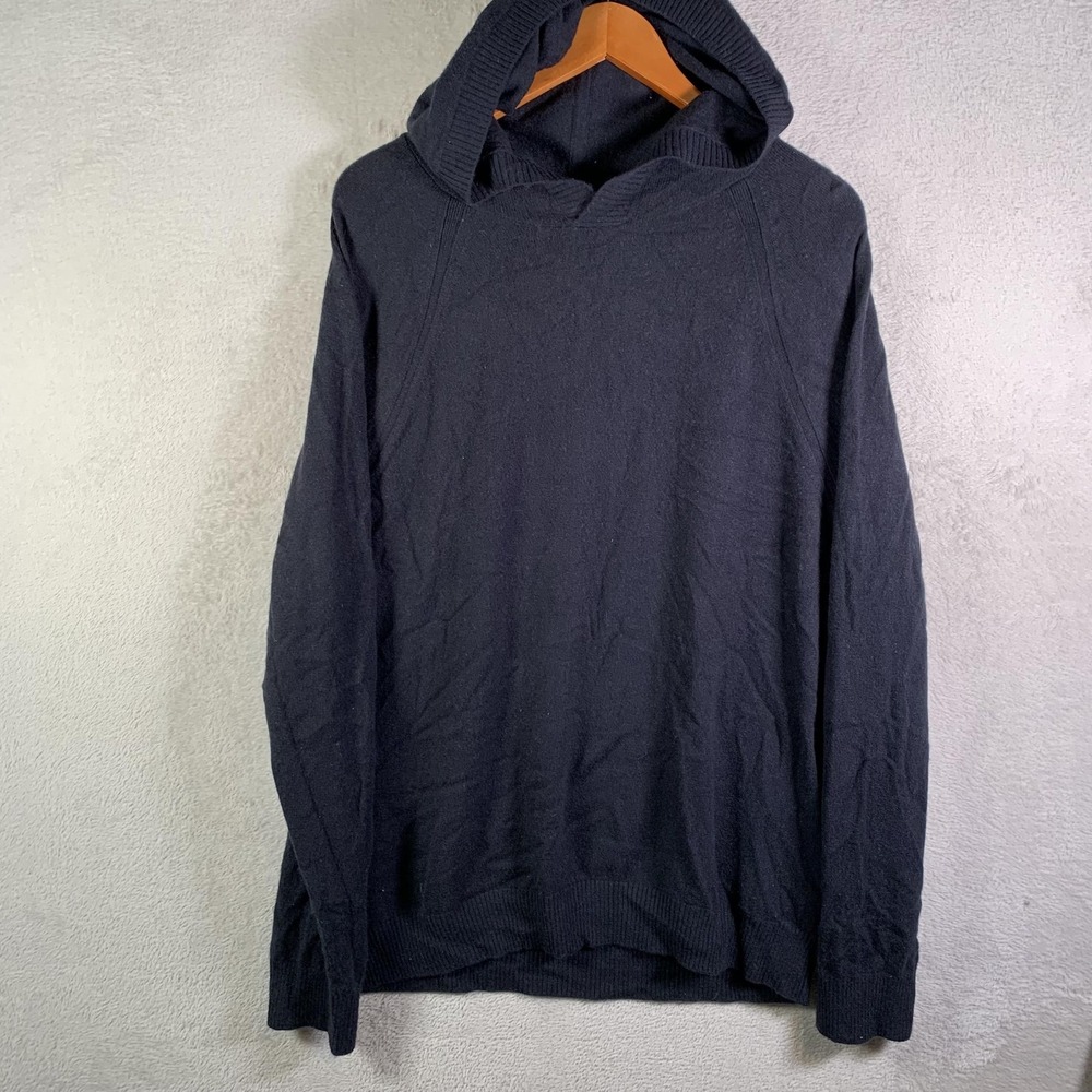 Vince Sweater Mens XL Blue Hooded Long Sleeve Wool Cashmere Knit Pullover FLAW